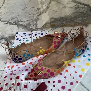 Salvatore Ferragamo Colorful Spotted Cork Lace-up Flats 🔴🟠🟡🟢🔵🟣